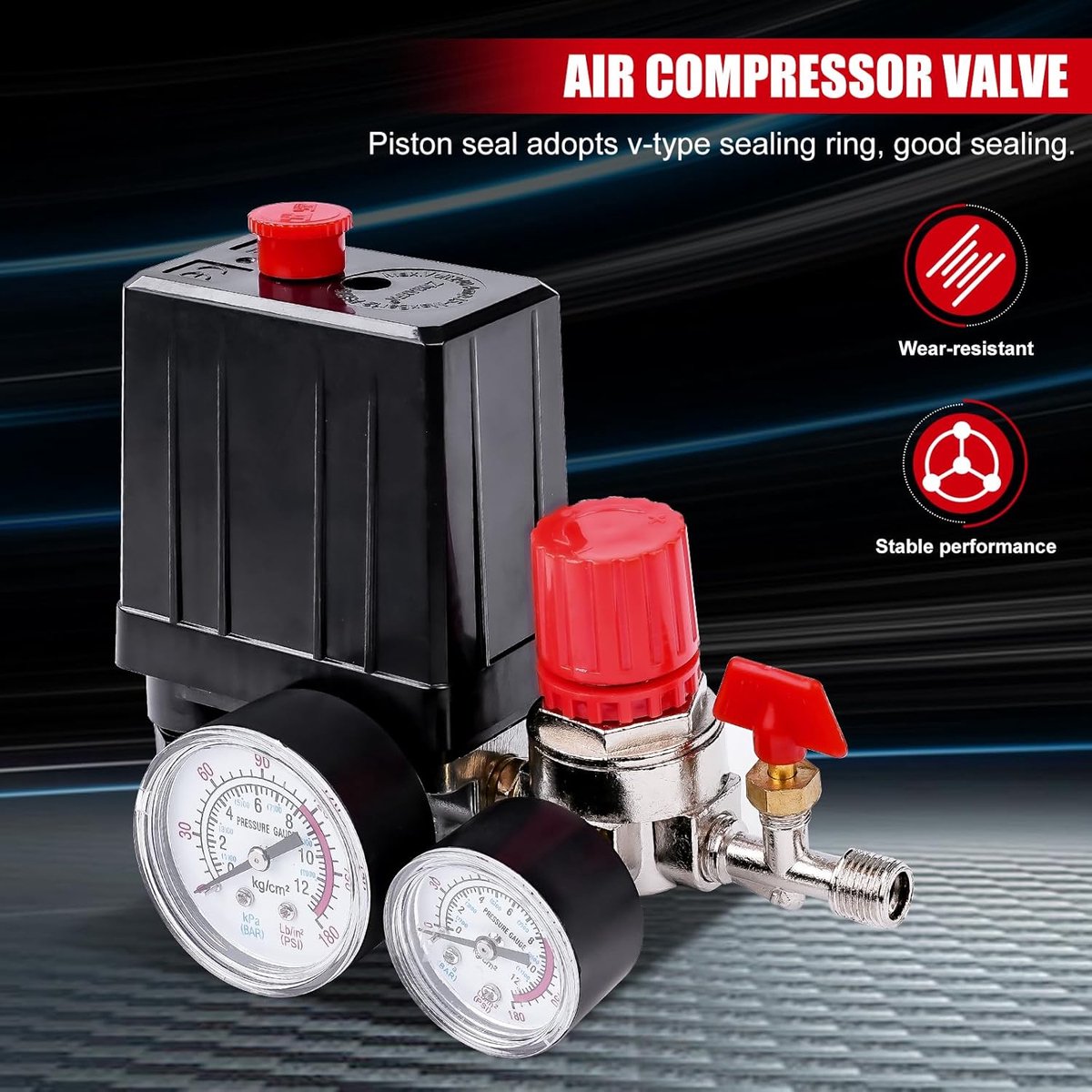 Drukschakelaar compressor - 4 aansluitingen - drukregulator met manometers - voor nauwkeurige drukbewaking - SnelShoppen