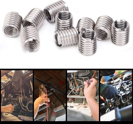 naar M10 draadadapter, 10 stuks M8 draadinzetstuk verloopmoer, roestvrij staal M8 X 1,25 M10 X 1,5 platte kop inzetmoer draadhuls reparatie draadinzetstukken inschroefmoer — afbeelding 4