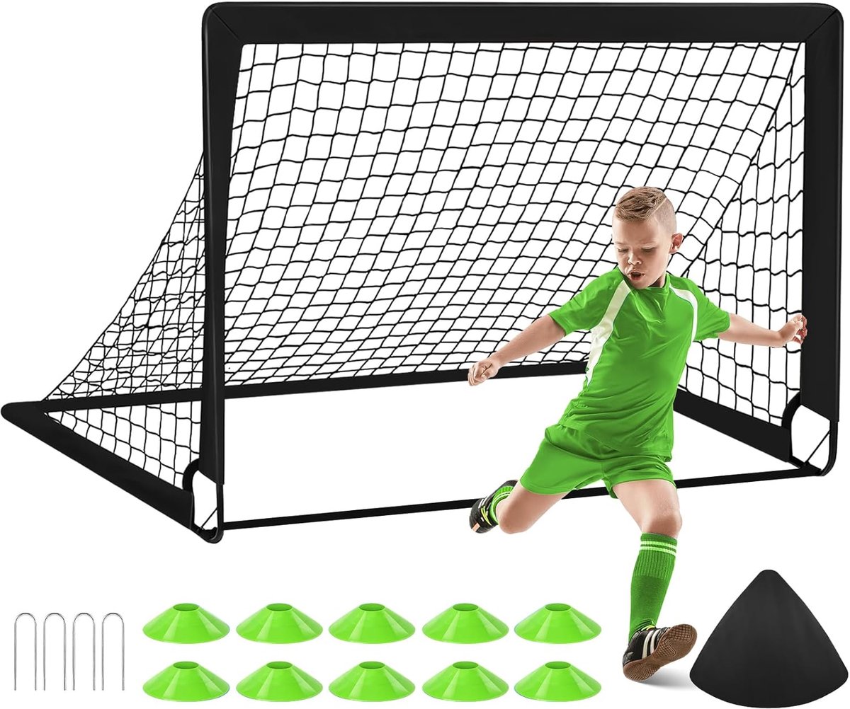 Doelen à 1,2 x 0,9 m, draagbaar, trainingsuitrusting met bal, 10 kegels, draagtas, oefennet voor jongeren, sport