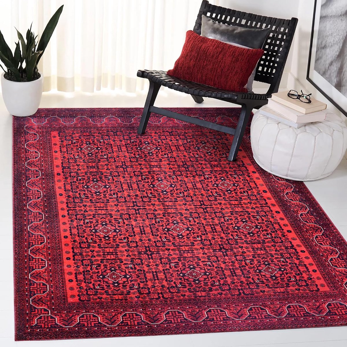 Vloerkleed kortpolig 80 x 150 cm - wijnkleurig - antislip en zacht - eenvoudig te reinigen - SnelShoppen