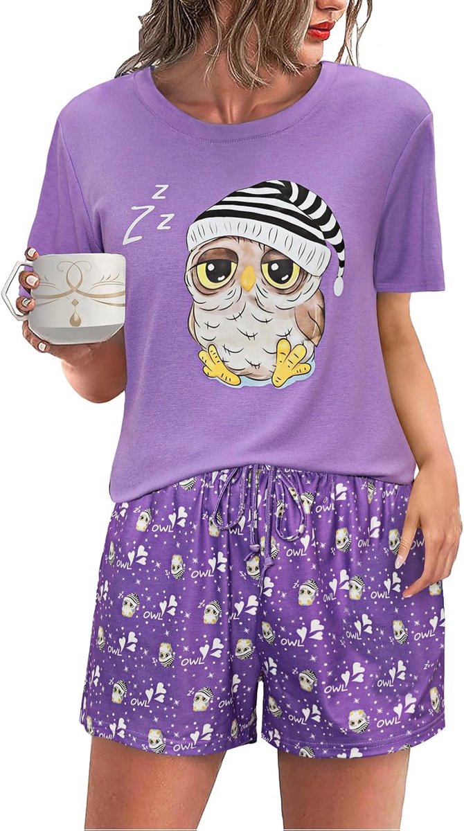 Pyjamaset voor dames, katoen, korte mouwen, winterpyjama, bovendeel en broek, zachte nachtkleding voor dames