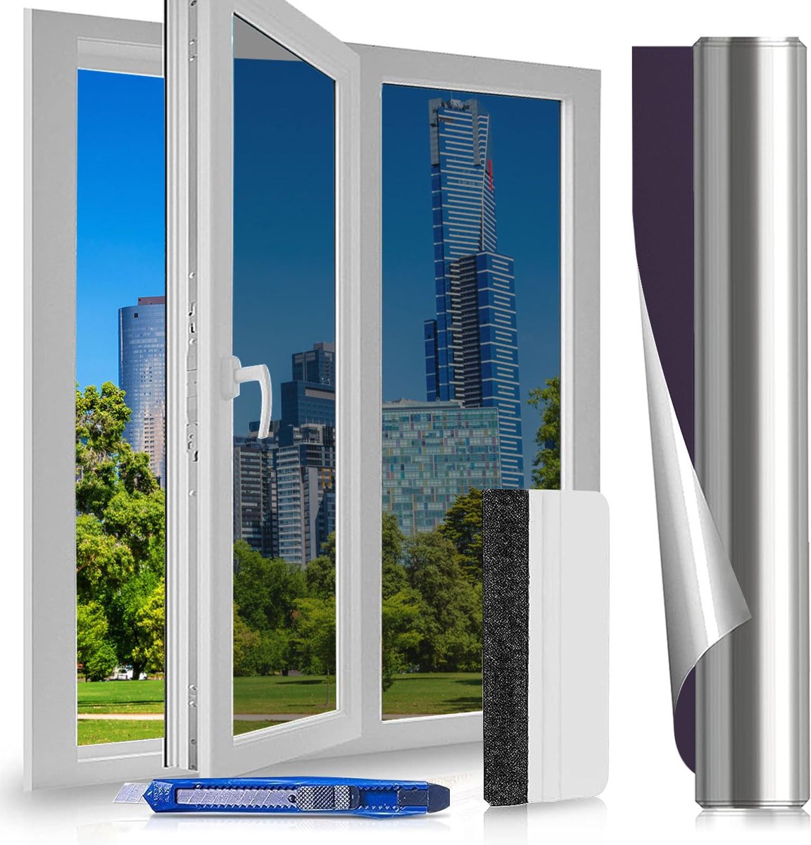 Vensterfolie Anti-kijker 60 x 200 cm - grijs - anti-hitte & anti-UV - privacybescherming voor huis & kantoor - SnelShoppen