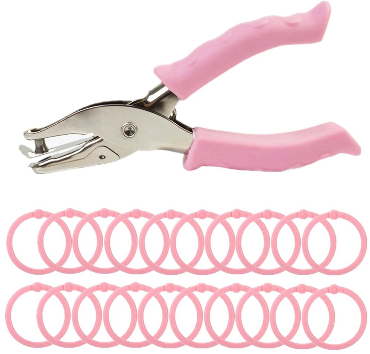 Draagbare perforator van 6 mm met 20 bindringen, perforator met één gat, perforator voor handwerk, etiket, ticket, notitieboek, kaart, scrapbooking (roze)