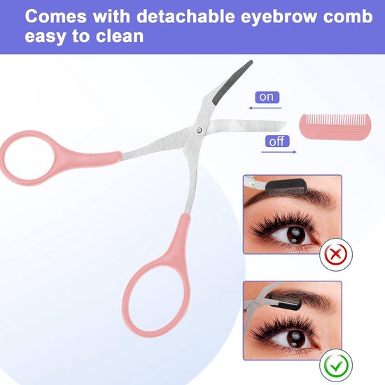 Wenkbrauwschaar met kam, wenkbrauwborstel, schaar, roestvrij staal, wenkbrauwschaar met kam, wenkbrauwtrimmer, precisietrimmer voor vrouwen en mannen (mintgroen, perzikroze) — afbeelding 2