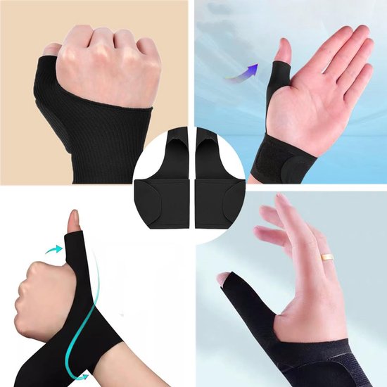 2 stuks duimbrace, rechts, links, elastische duimpolsspalk, compressiehuls, polsspalk, carpaal tunnelsyndroom-rail, polsbandage (zwart) — afbeelding 4
