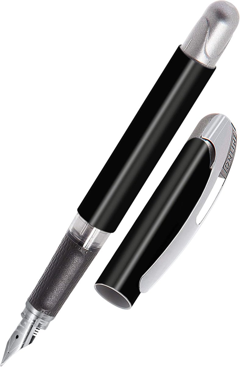 Vulpen College Black, Inktvulpen voor rechtshandigen, ergonomische handgreep, hoogwaardige iridium-veer medium, standaard inktpatronen, incl. combicartridge blauw, geschikt voor mensen met