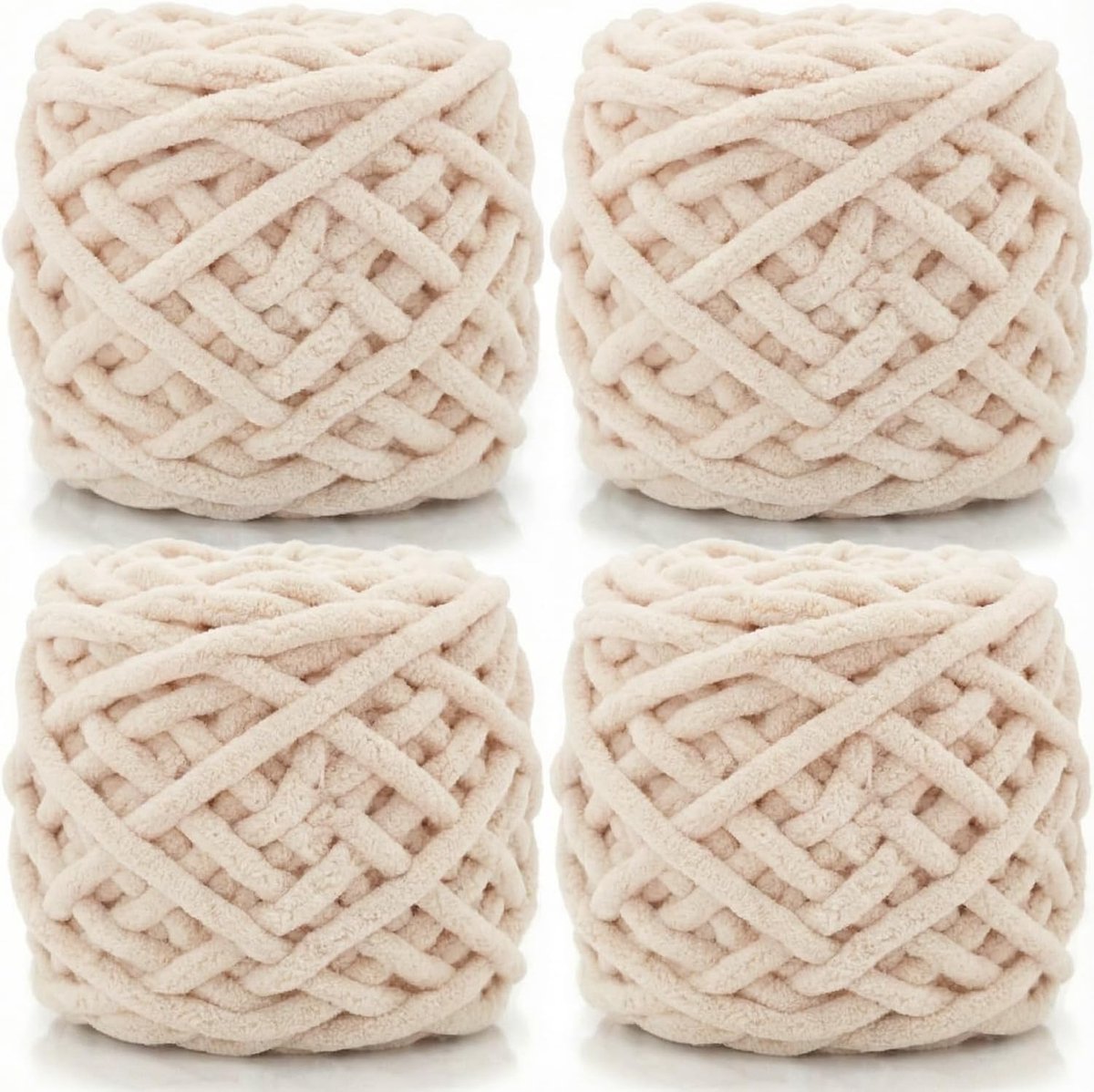 grof gebreid chenille-garen, 4 x 100 g, veelkleurige gehaakte wol voor het handbreien van dekens, breiwol voor grote dekens, sokken en sjaals (beige)