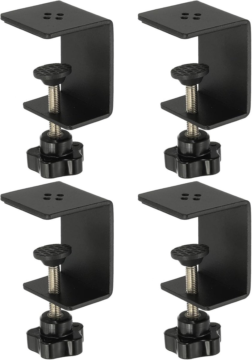 C-klemmen, 4 stuks zware metalen zwarte bureauklem, verstelbare montagetafelklem met beschermkussen voor bevestiging van acrylglas, kunststof houten platen, zwart