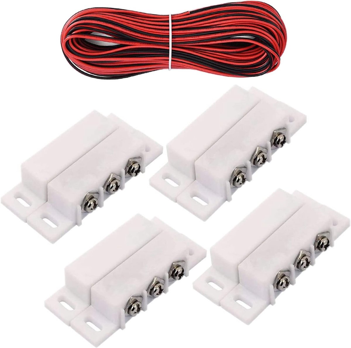 5 V 12 V 24 V (NC-NO) Inbouw veiligheidsalarm deur raam contact sensor magnetische schakelaar riet + 300 cm kabel, voor garage alarm (wit) (4 stuks)
