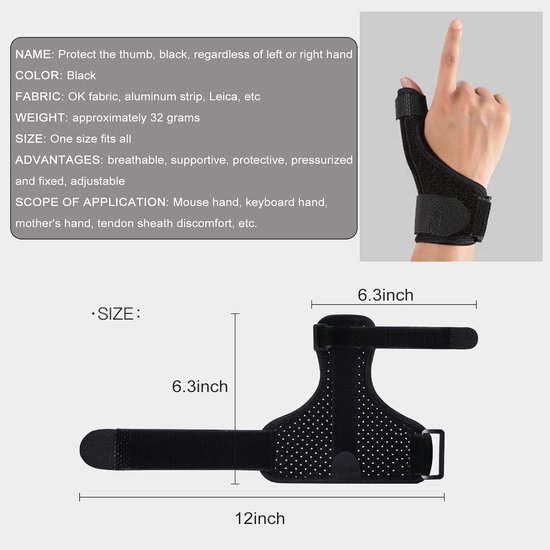 2 stukken Universele Duimbandage voor Rechts en Links, Ademende Duimrail Zonder Zweet en Geurtjes, Duimorthese voor Vingers, Artritis, Tendinitis, Stabiele, Ademende Duimbandage — afbeelding 4