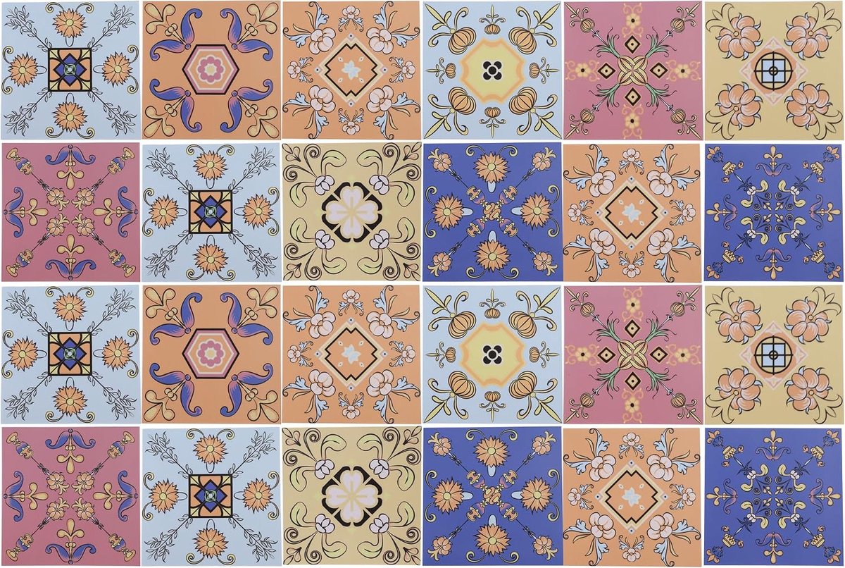 Tegelstickers, stickers voor wandtegels van pvc, 15 x 15 cm, blauw oranje