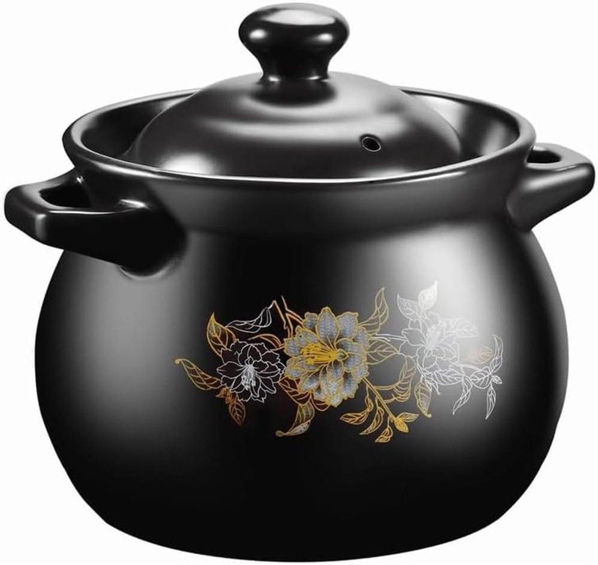 Keramische Stoofpot - Aardewerken Braadpan Rijstkoker - Thuiskoken Stoofschotels - Hittebestendig tot 550 graden - 2.5 Liter - Zwart