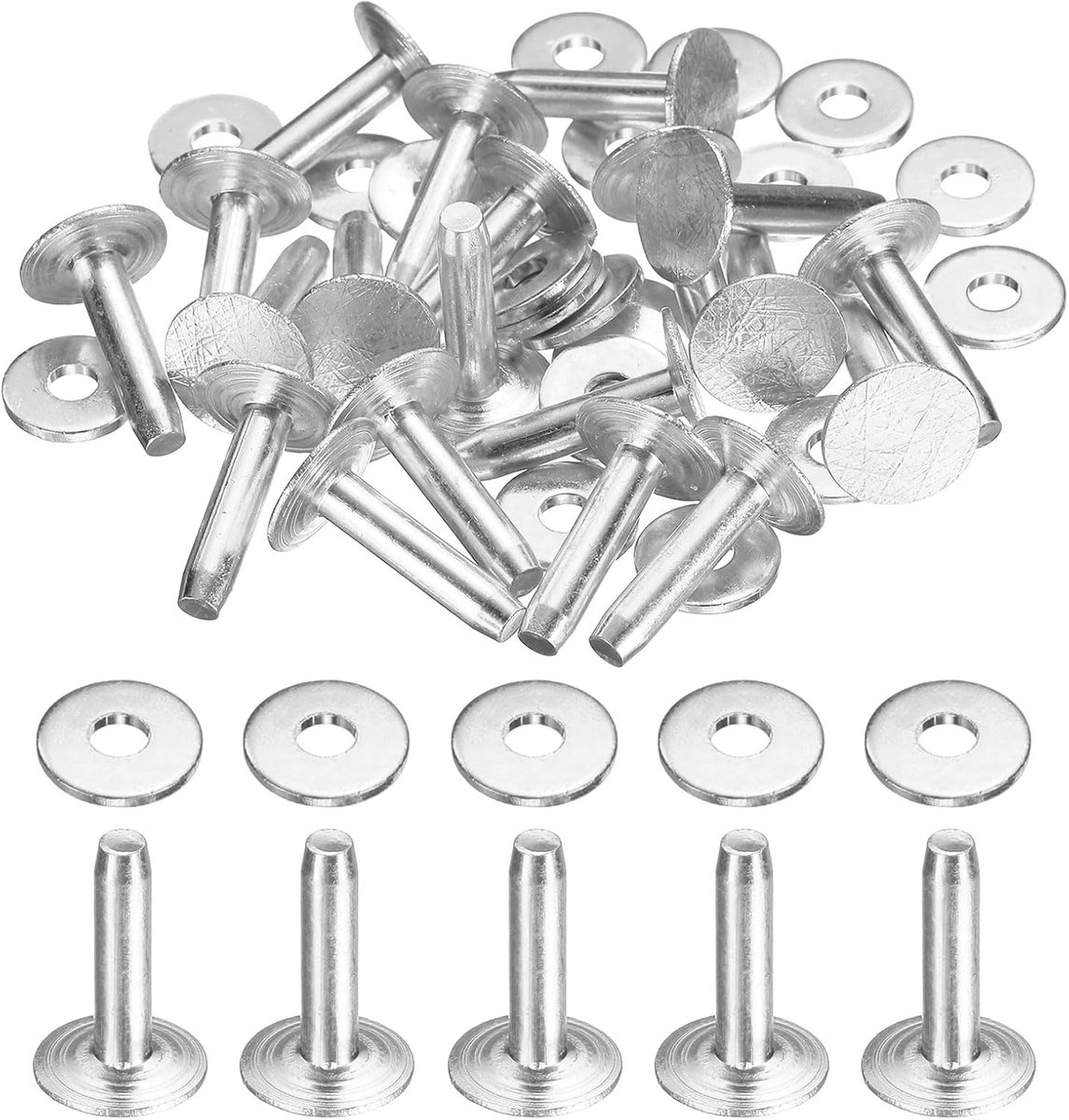 20Set Aluminium Klinknagels En sluitringen 10x3.3x14mm Gewatteerde Afwerking Stevige Klinknagels Aluminium Voor DIY Lederen Riemen Portemonnees Kettingen, Zilver