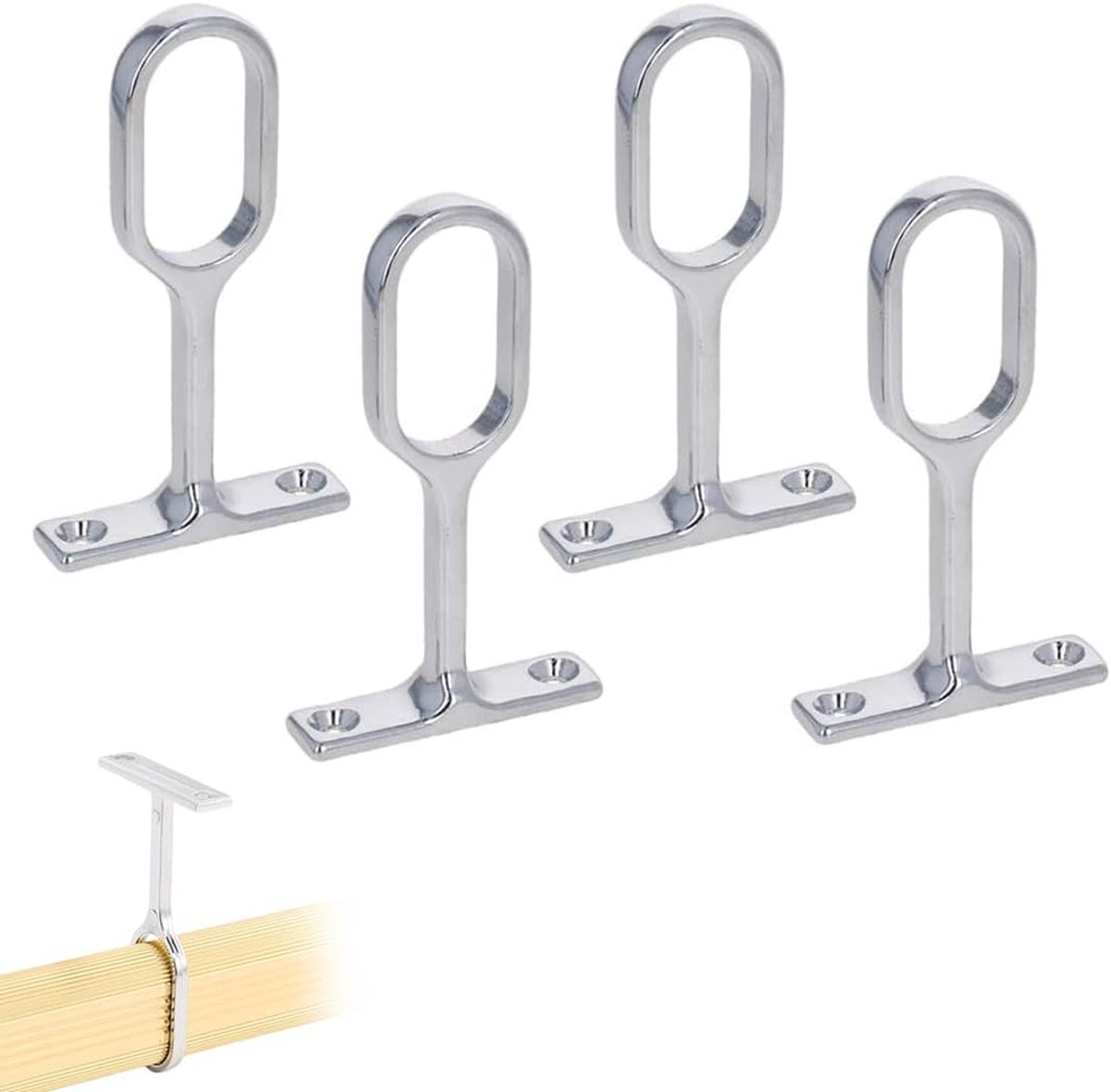 Kledingstang voor kledingkast, 16 mm, 4 stuks, kledingstang, ovale middenstang voor kleerhangers, ovale zinklegering, houder voor gordijnroedes