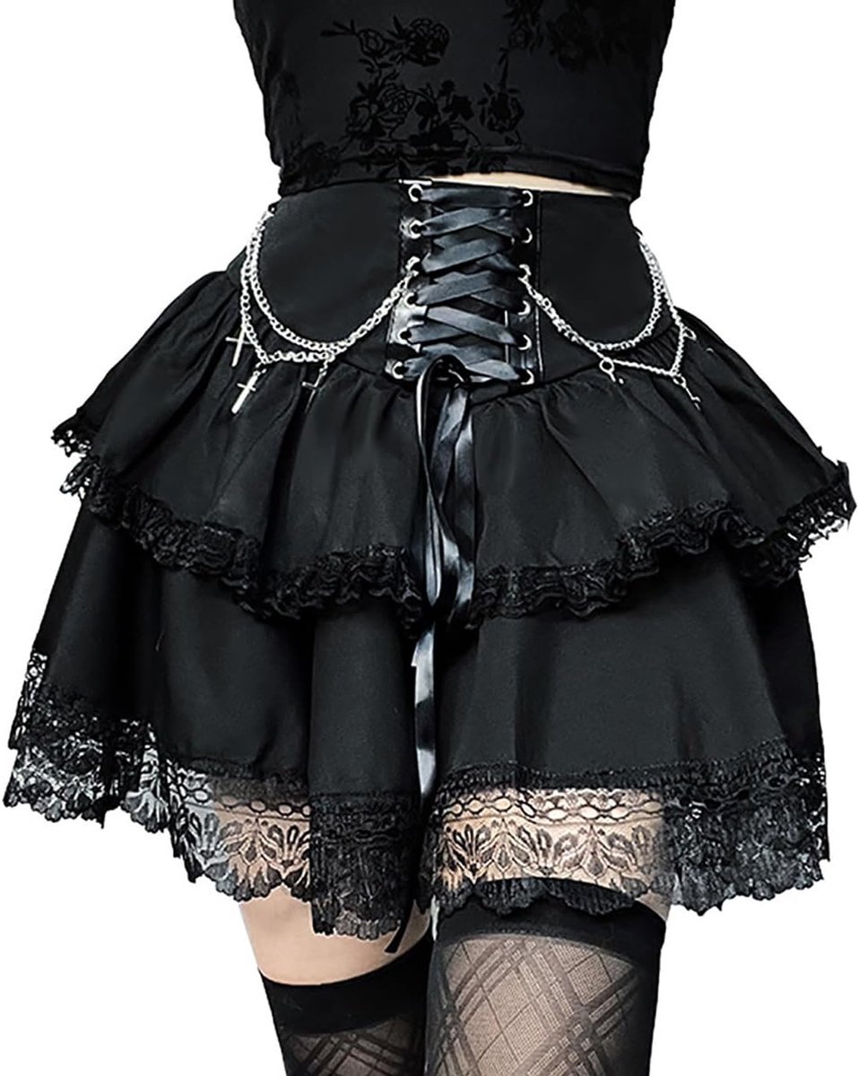 Rok voor dames, Rara rok, Y2k kanten ruches, kanten rand, minirok met kettingen, Femboy punk, zomerrok