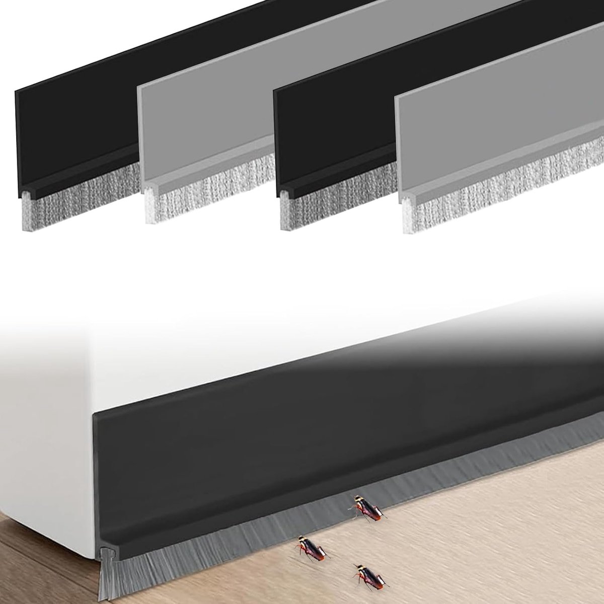 4 stuks 100 cm deurborstelafdichting, deurbezem, zelfklevend, op maat te snijden, deurborstel, deurafdichting, borstel voor stof- en muggenafweer (zwart, grijs)