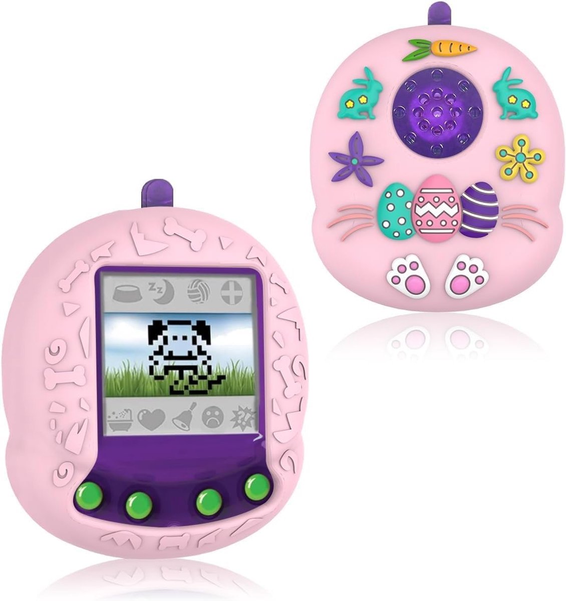 Pet Virtual Pet Case: AIYAAIYA 3D Anti-val Antislip Paasei Elektronisch Konijn Interactief Zacht Siliconen Speelgoed Beschermhoes voor Kinderen (Roze)