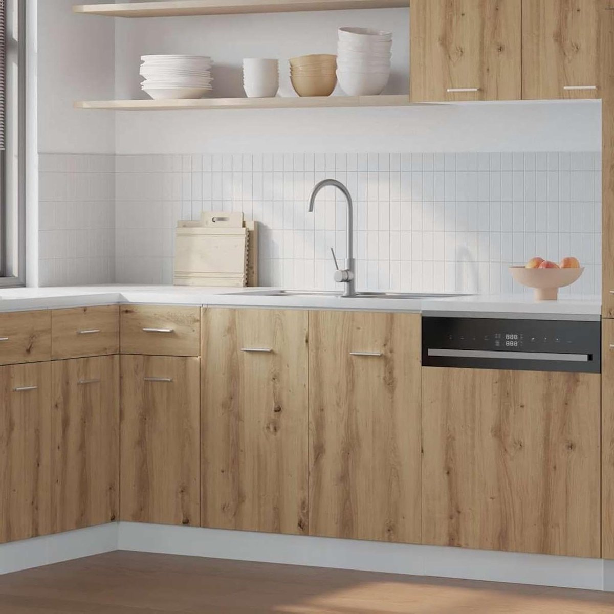 Spoelbakonderkast Keuken - Keukenkast Gootsteenkast - Keuken Organiseren - Vochtbestendig Houtmateriaal - 80x46x81.5 cm - Artisan eiken