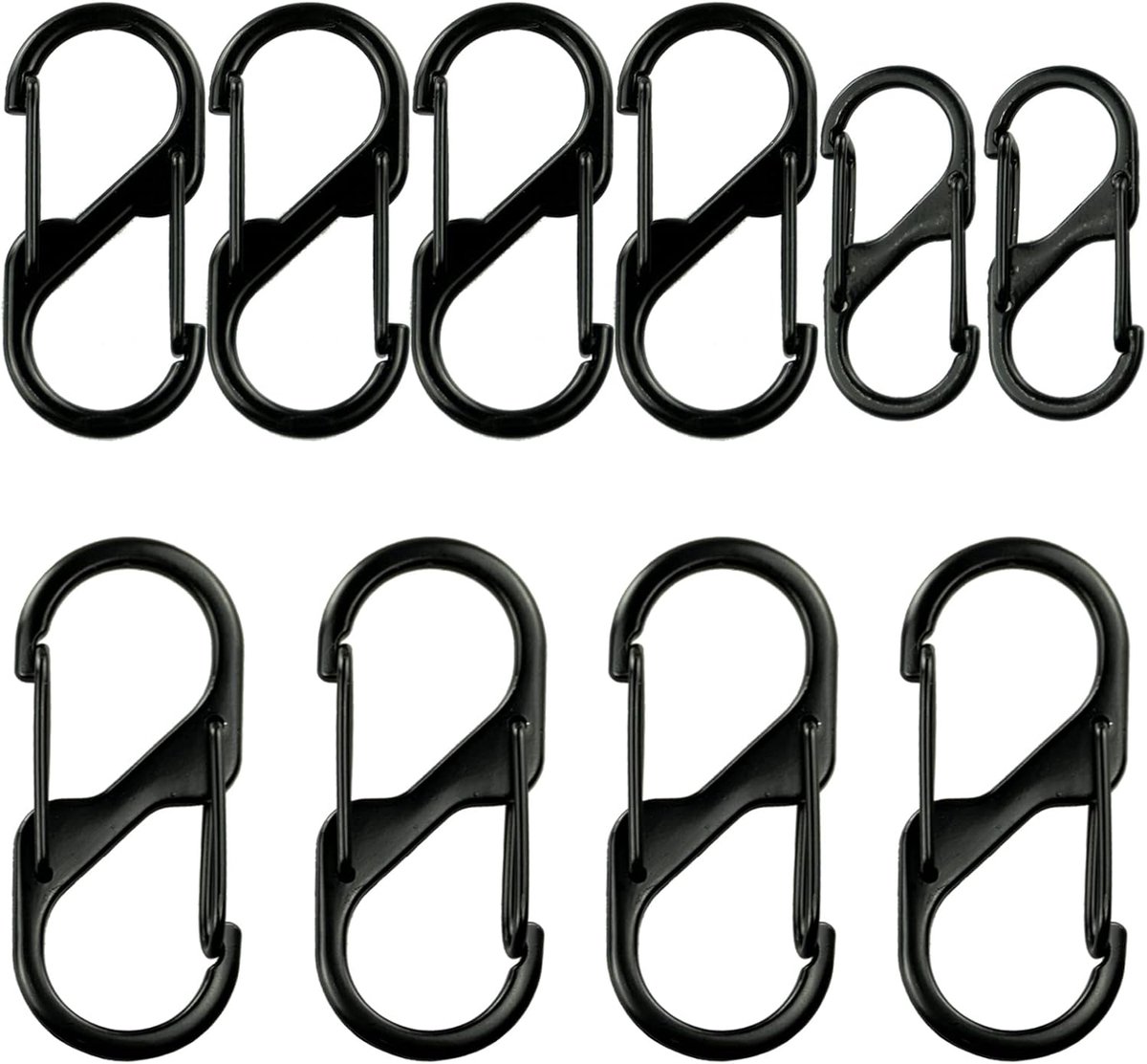 10 STKS S Kleine Karabijnhaak Sleutelhanger Clip, 3 Maten Dual Spring Opening Sleutelhanger Clip S Ring Locking Karabijngesp Dubbele Clip Haak voor Outdoor Wandelen Vissen Camping