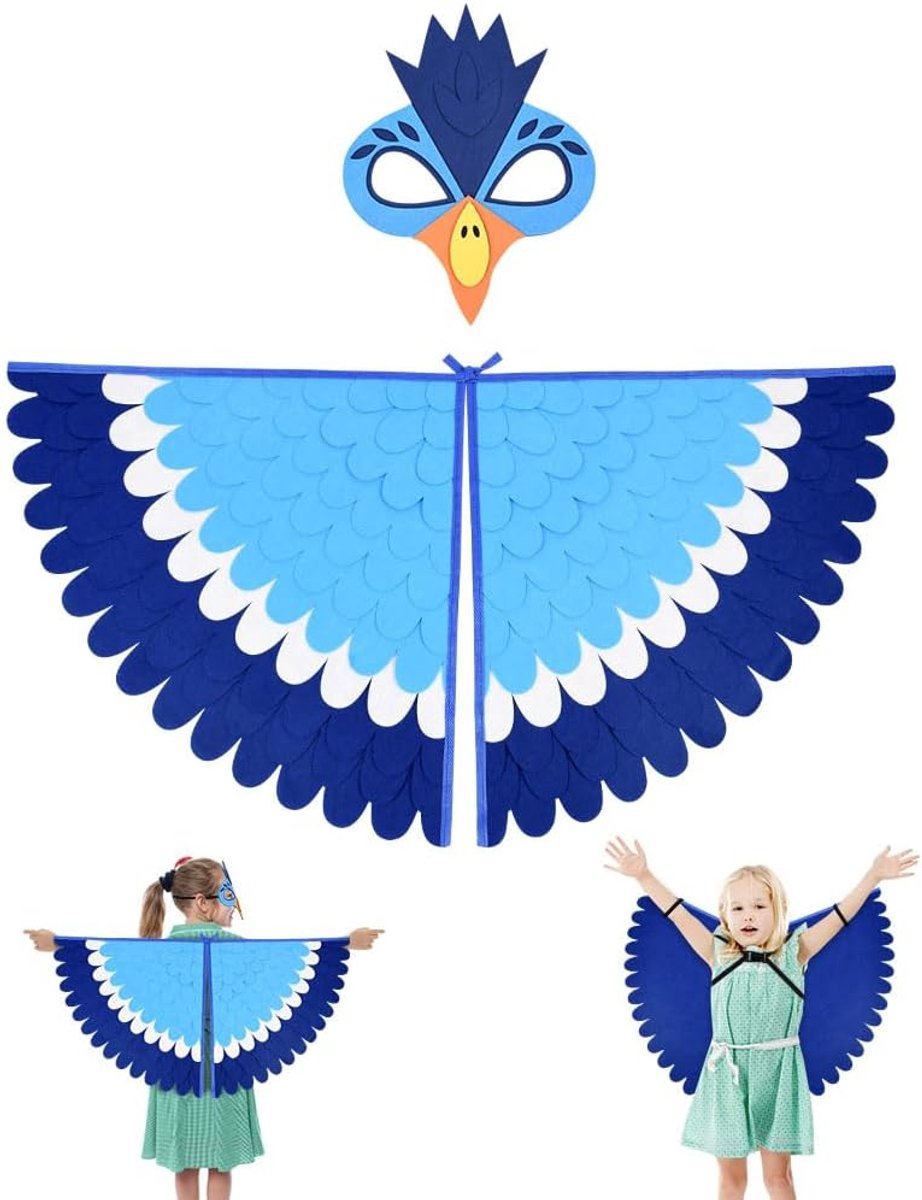 Vilten Vogel Capes Vleugels, Kinder Vogel Vleugels Kostuum Set met Vilten Oogmasker, Verstelbaar Fairy Bird Fancy Dress Up Pauw Flamingo Cape Kostuum voor Themafeest Carnaval Halloween Cosplay