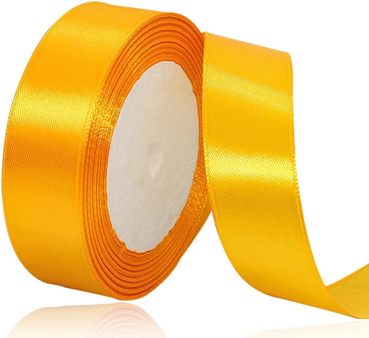 Lint geel 20 mm, 22 meter decoratief cadeaulint, breed lint, stoffen lint voor bruiloft, doop en verjaardagsgeschenken