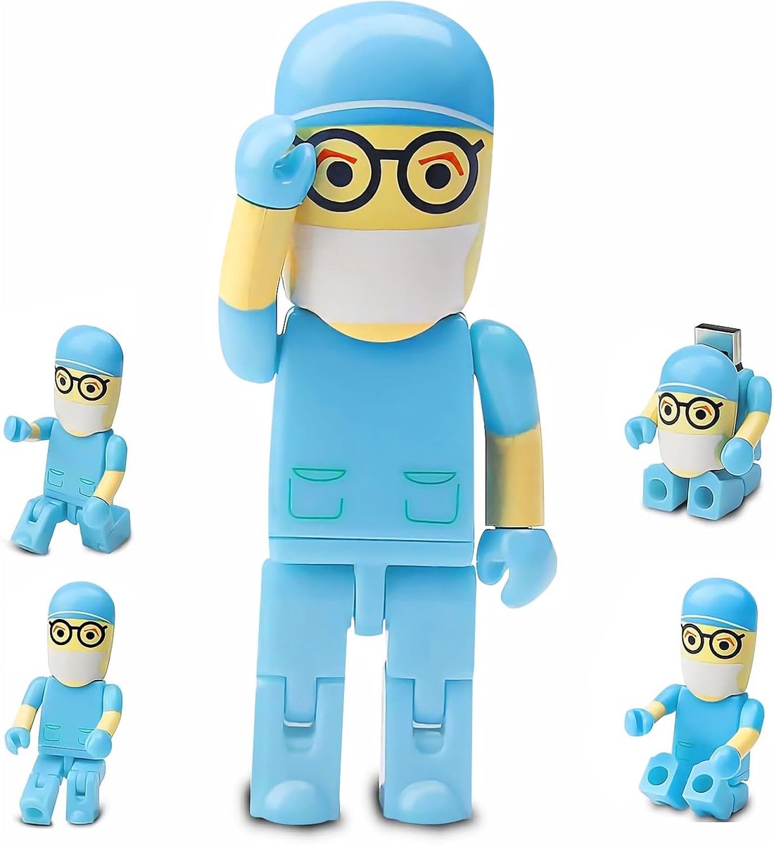 Flash Drive 64GB Cartoon Doctor Model USB Drives USB 2.0 Memory Stick Thumb Drive voor Externe Dataopslag, Blauw