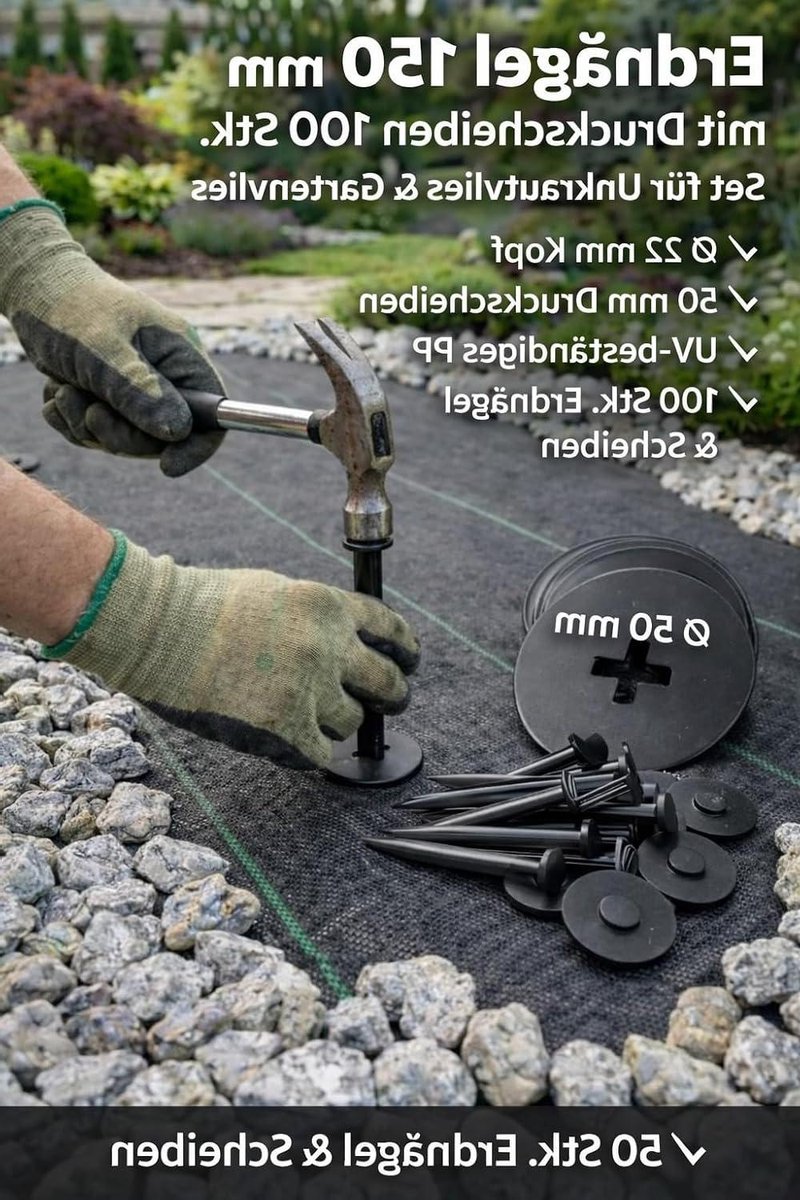 Haringen met schijven - Grondankers set - Onkruiddoek vastzetten - UV-bestendig PP materiaal - 100 stuks 150 mm - Zwart