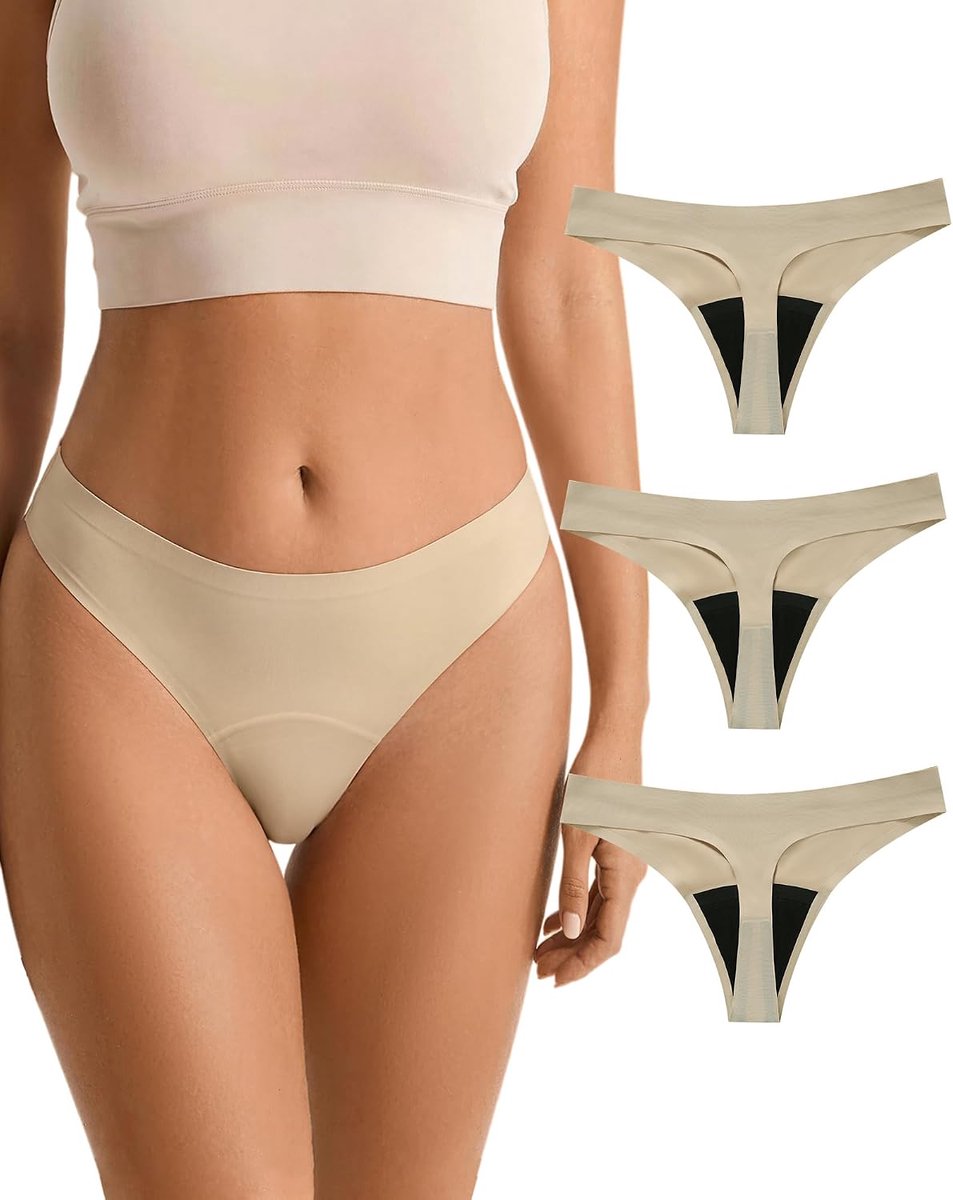 Damesonderbroek voor de menstruatiecyclus, naadloos tangaslipje, absorberend en wasbaar, beschermend ondergoed, 3 stuks