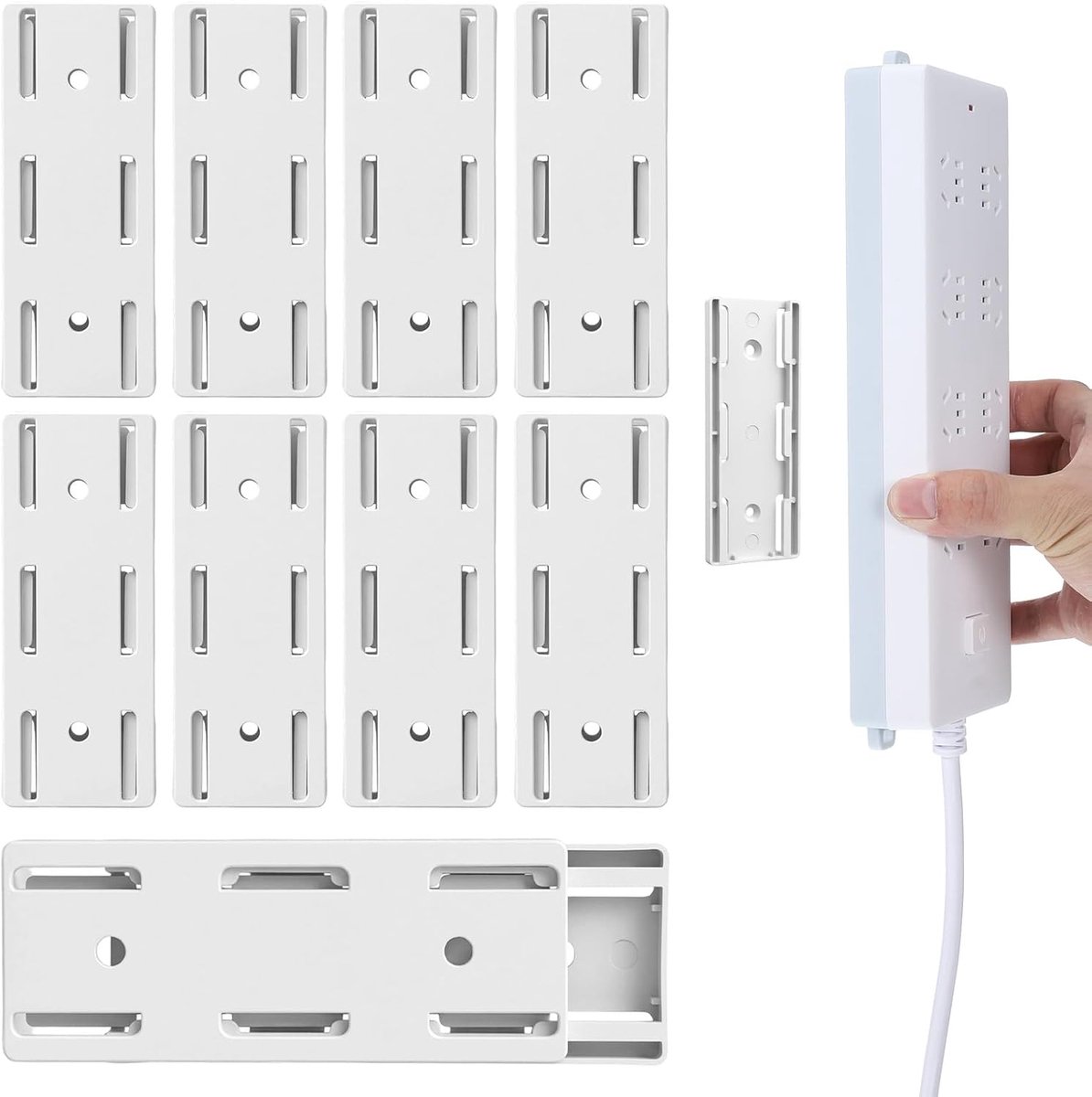 8 stuks stekkerhouder, zelfklevende ponsvrije dophouder, zelfklevende contactdoos, desktopfixer, muurbevestiging voor keuken, thuiskantoor, kabelbeheer (wit)