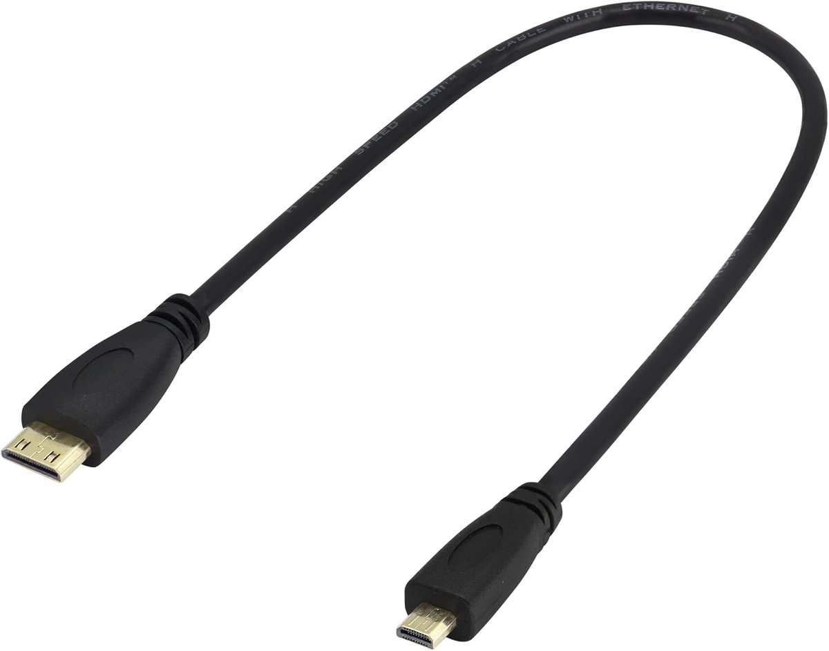 HDMI C naar HDMI D, mini-HDMI-stekker naar micro HDMI-stekker, high-speed 4k micro-HDMI-kabel, compatibel met digitale camera's, monitoren en andere apparaten. (30 cm)