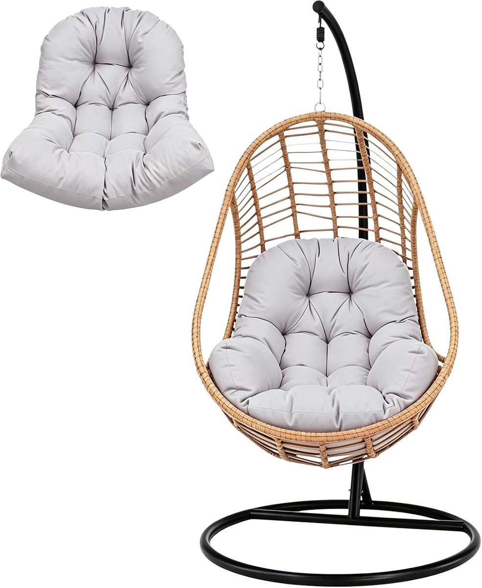 vervangingskussen, outdoor, hangstoelkussen, kussen voor eierstoel, zitkussen voor hangmand, rond zitkussen, rugkussen voor hangstoel, binnen en buiten, donkergrijs (lichtgrijs)