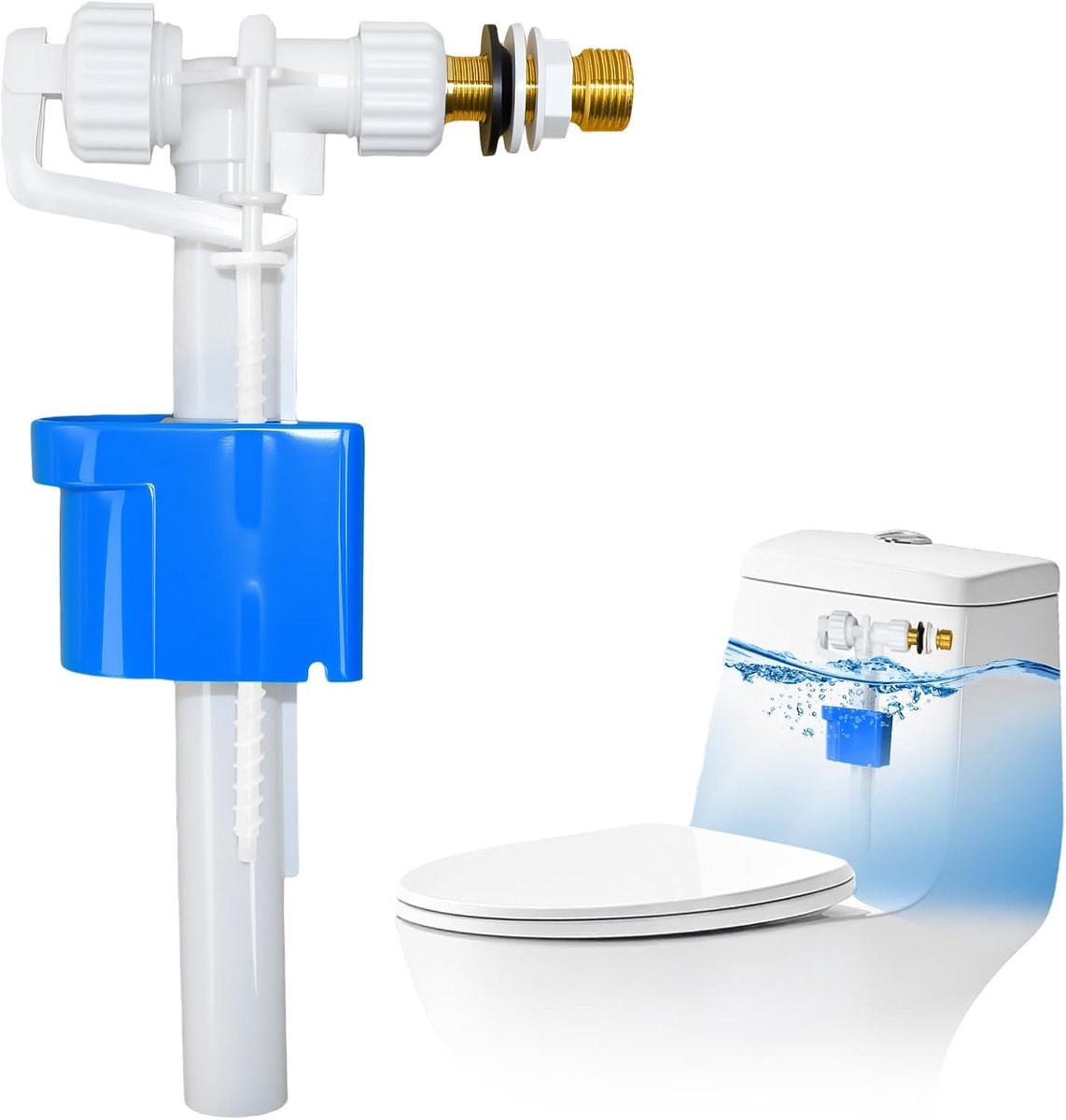 vulventiel voor waterspoel, G3/8"/G1/2", verstelbaar | Toilettankventiel met vlotter, mechanisme, wc-kraan, verstelbaar, universeel