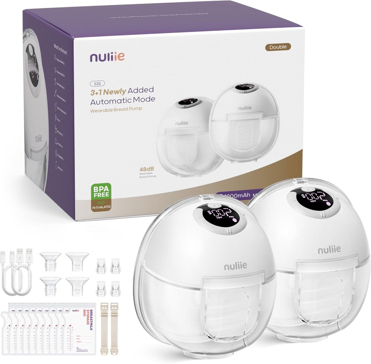 Nuliie Electric Breast Pump Hands Free (2 Pieces, Dark White) - ShopVlot