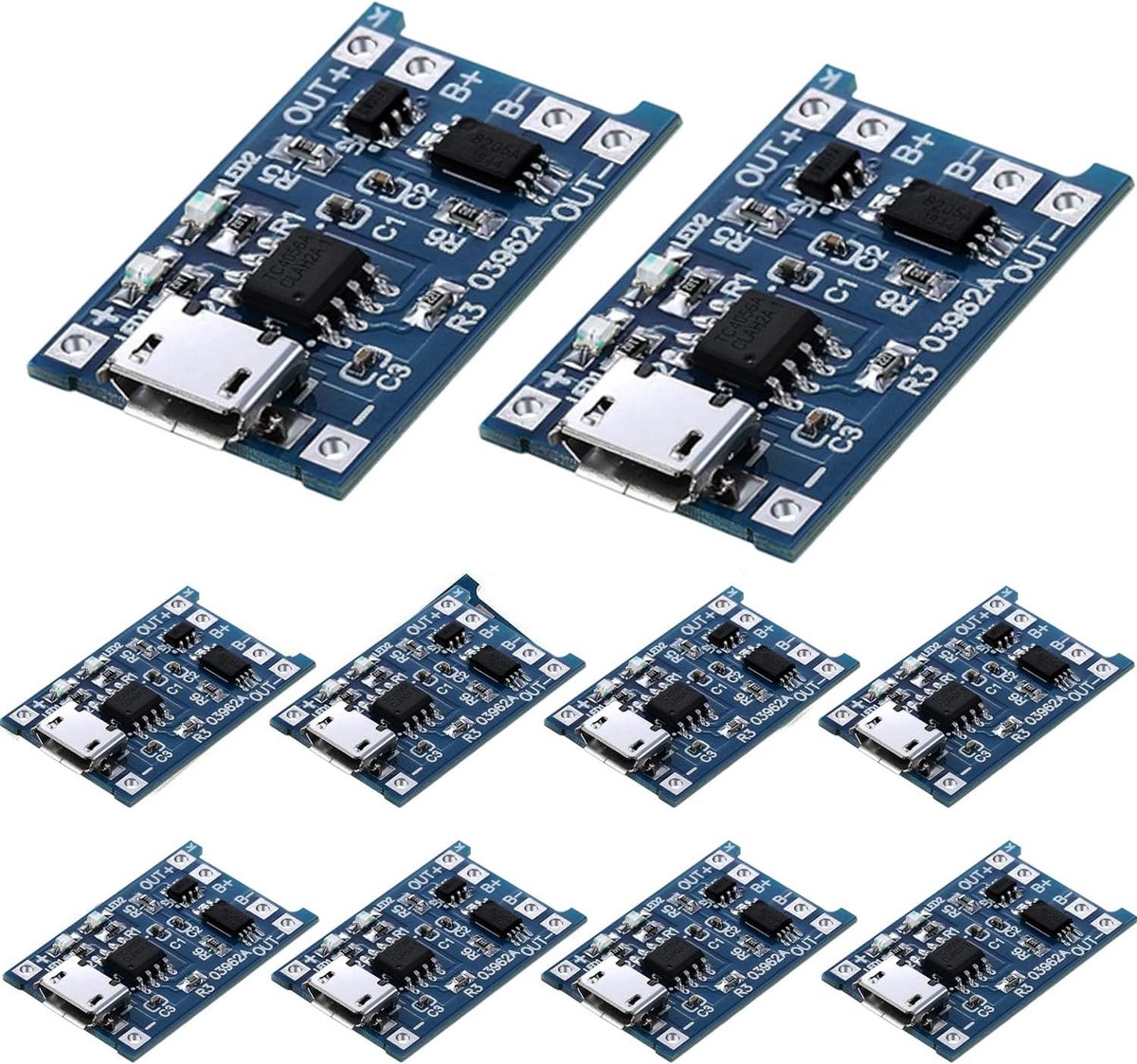 18650 lithium oplademodule 10 stuks - 5 V, 1 A - micro USB - met dubbele bescherming - ShopVlot