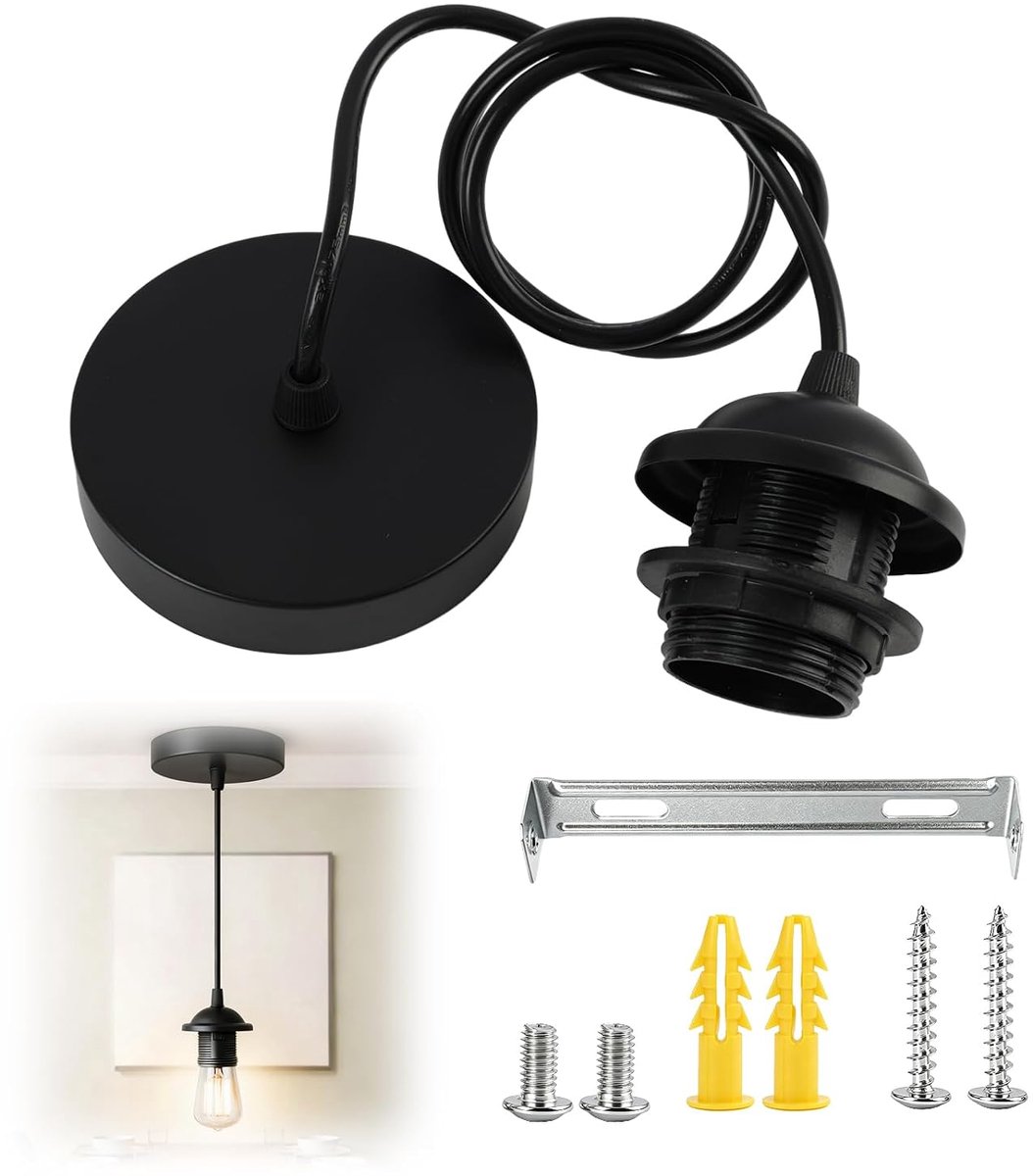 E27 lampophangingen 100 cm - zwart - schroefring en plafondbevestiging - eenvoudig te installeren - ShopVlot
