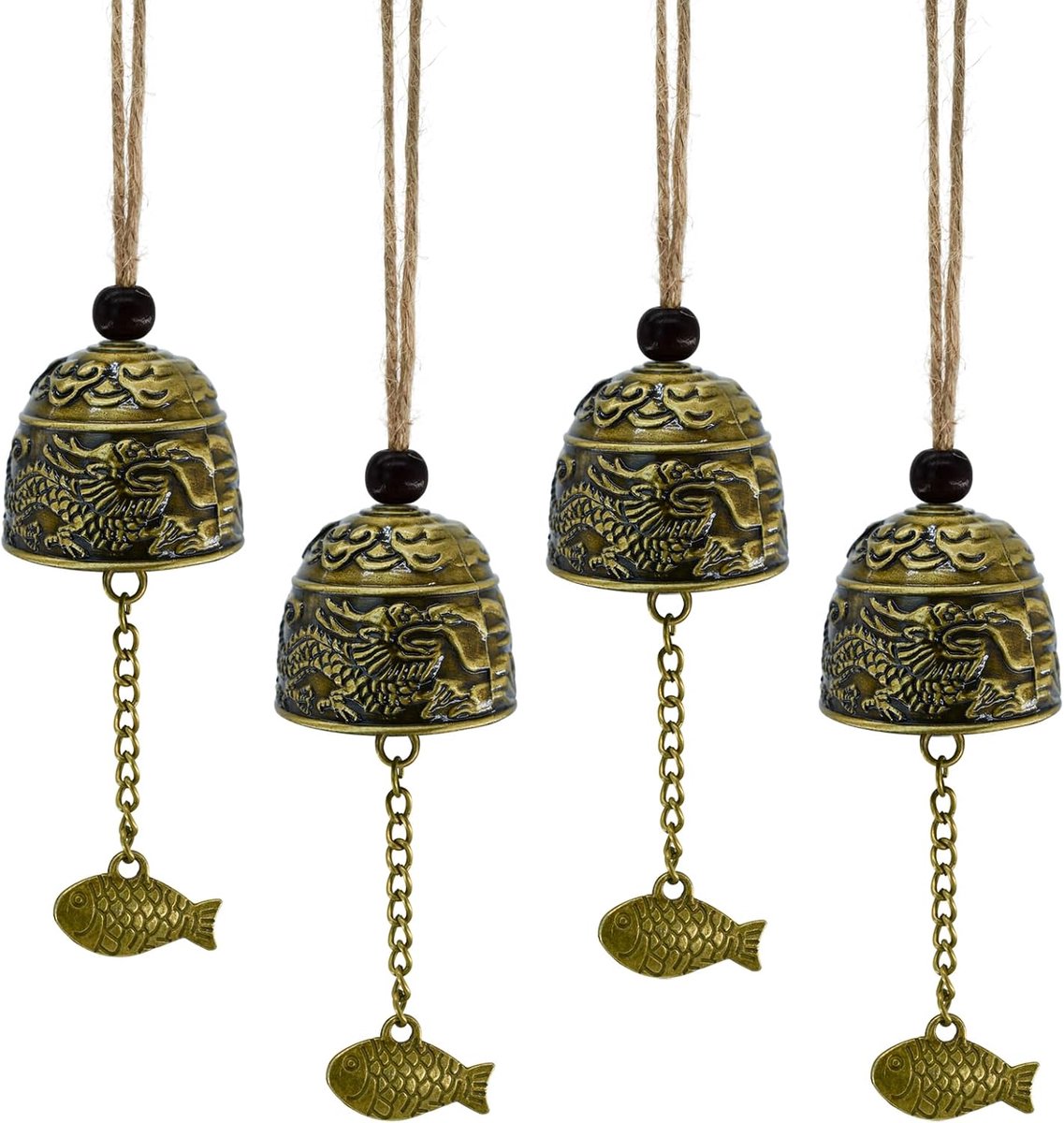 Windgong met draken - 4 stuks - Bronzen Fengshui bel - Voor geluk in huis en tuin - ShopVlot