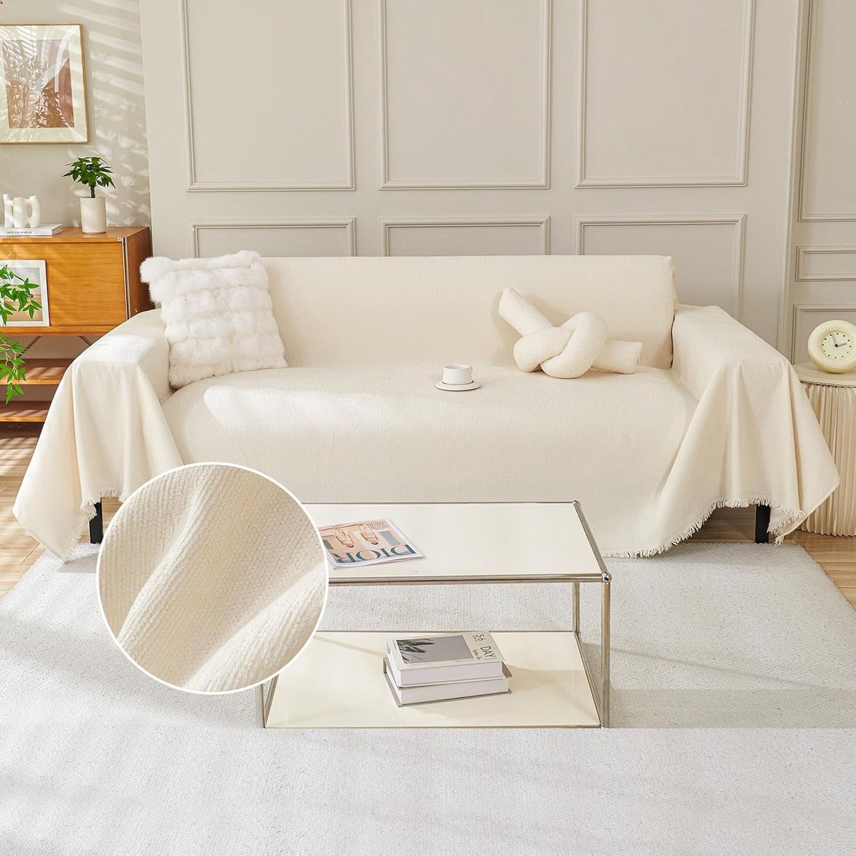 Chenille sofa throw 180x340cm - Beige - Zacht en ademend - Geschikt voor bank en bed - ShopVlot