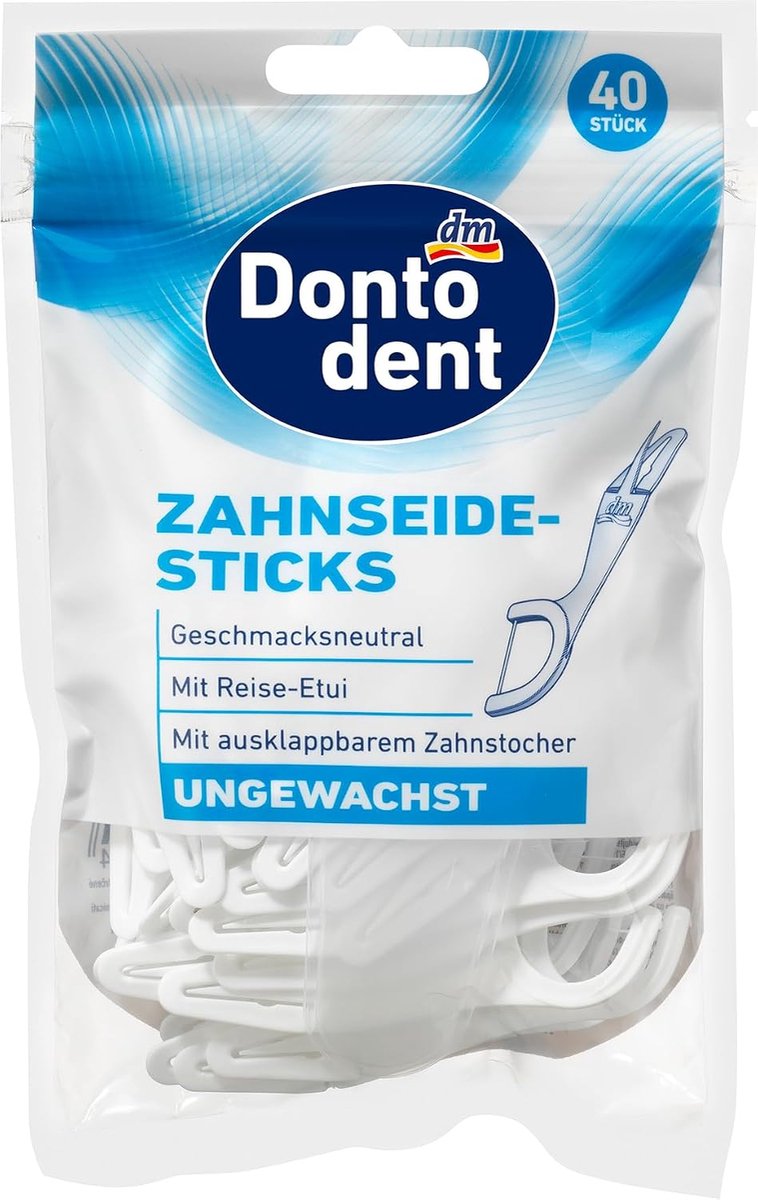 Floss sticks ongewaxt - 40 stuks - met uitklapbare tandenstoker - voor intensieve reiniging - ShopVlot