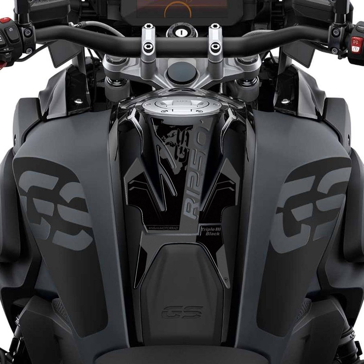 3D sticker tankpad bescherming - zwart/grijs - voor BMW R 1250 GS Triple Black 2021-2023 - personaliseert je motor - ShopVlot
