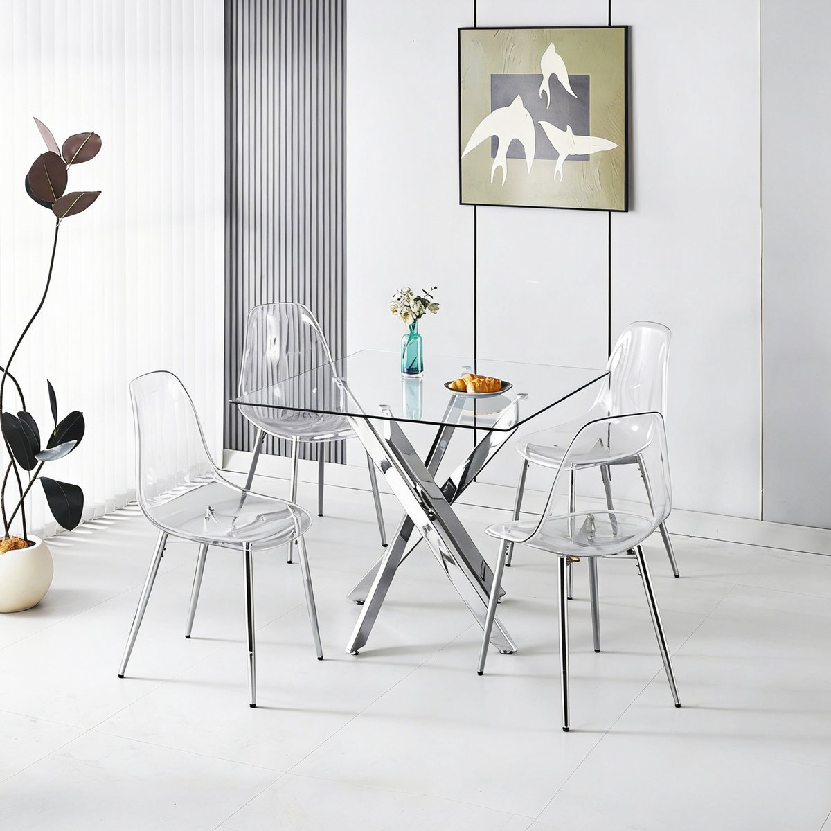 COVREO Set tafel en stoelen 81,5 x 45 x 48 cm, chrome, metaal, 4 stoelen