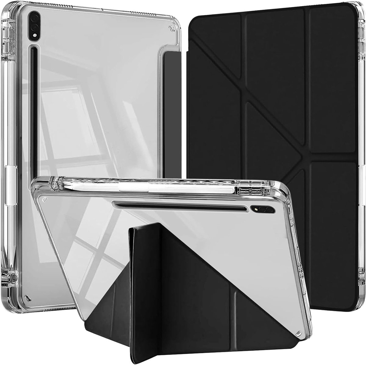 Tablet hoes 12.4 inch - doorzichtig - met potloodhouder - automatisch wakker/slapen - ShopVlot
