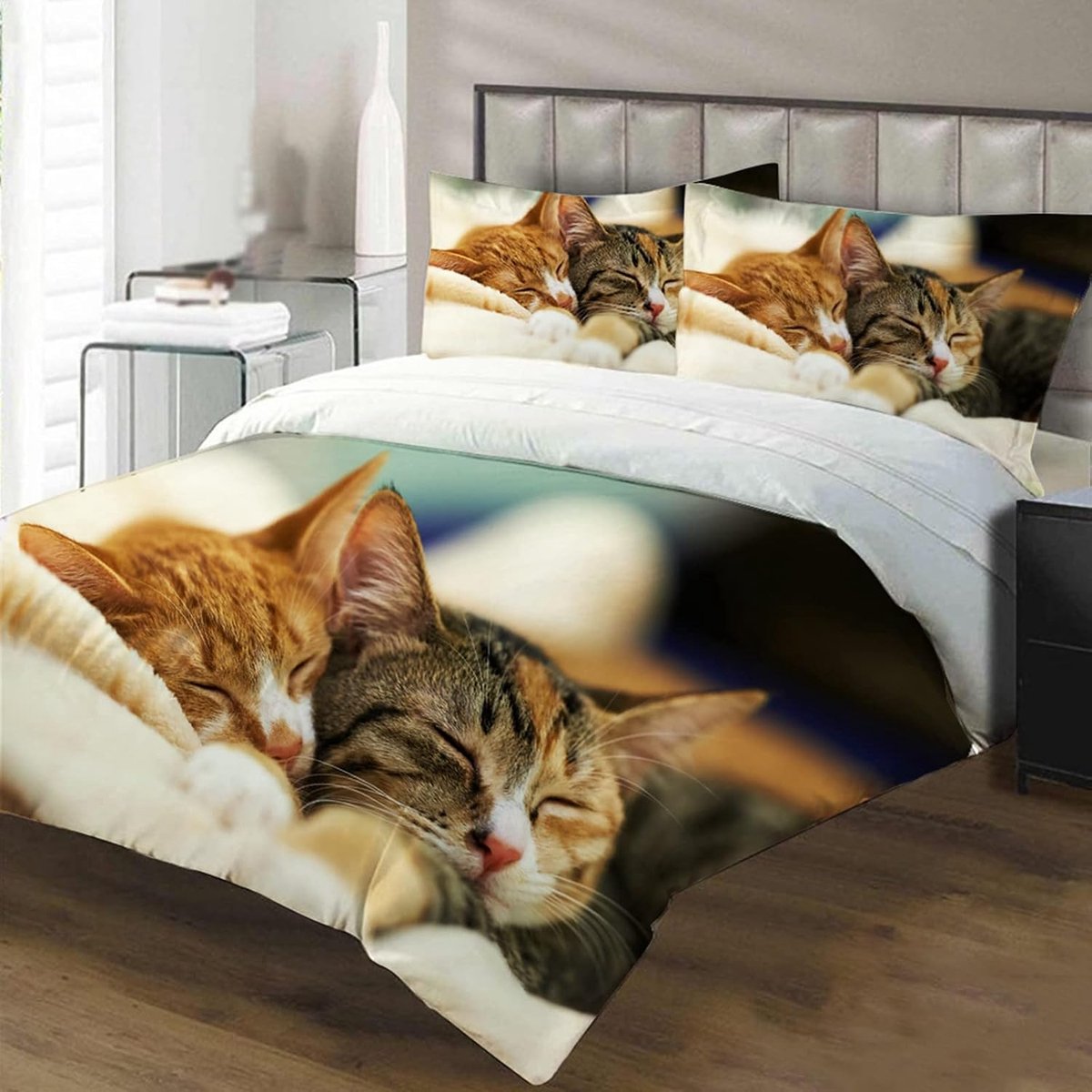Beddenset 3D Kat 135x200cm - Microfiber en Katoen - Zipper Duvet Cover - Comfortabel en Zacht - ShopVlot