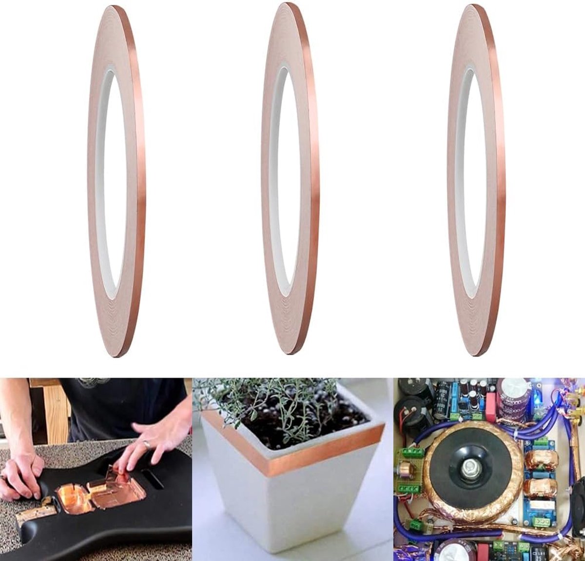 Koperfolie tape 3 mm x 10 m - enkelzijdig - zelfklevend en geleidend - bescherming tegen slijtage - ShopVlot
