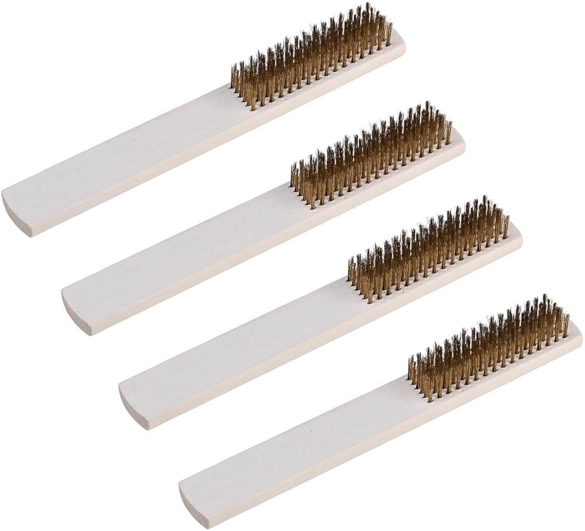 Set van 4 messing borstels 2,5 x 20,5 cm - houten handvat - roestverwijdering - ideaal voor metalen oppervlakken - SnelShoppen