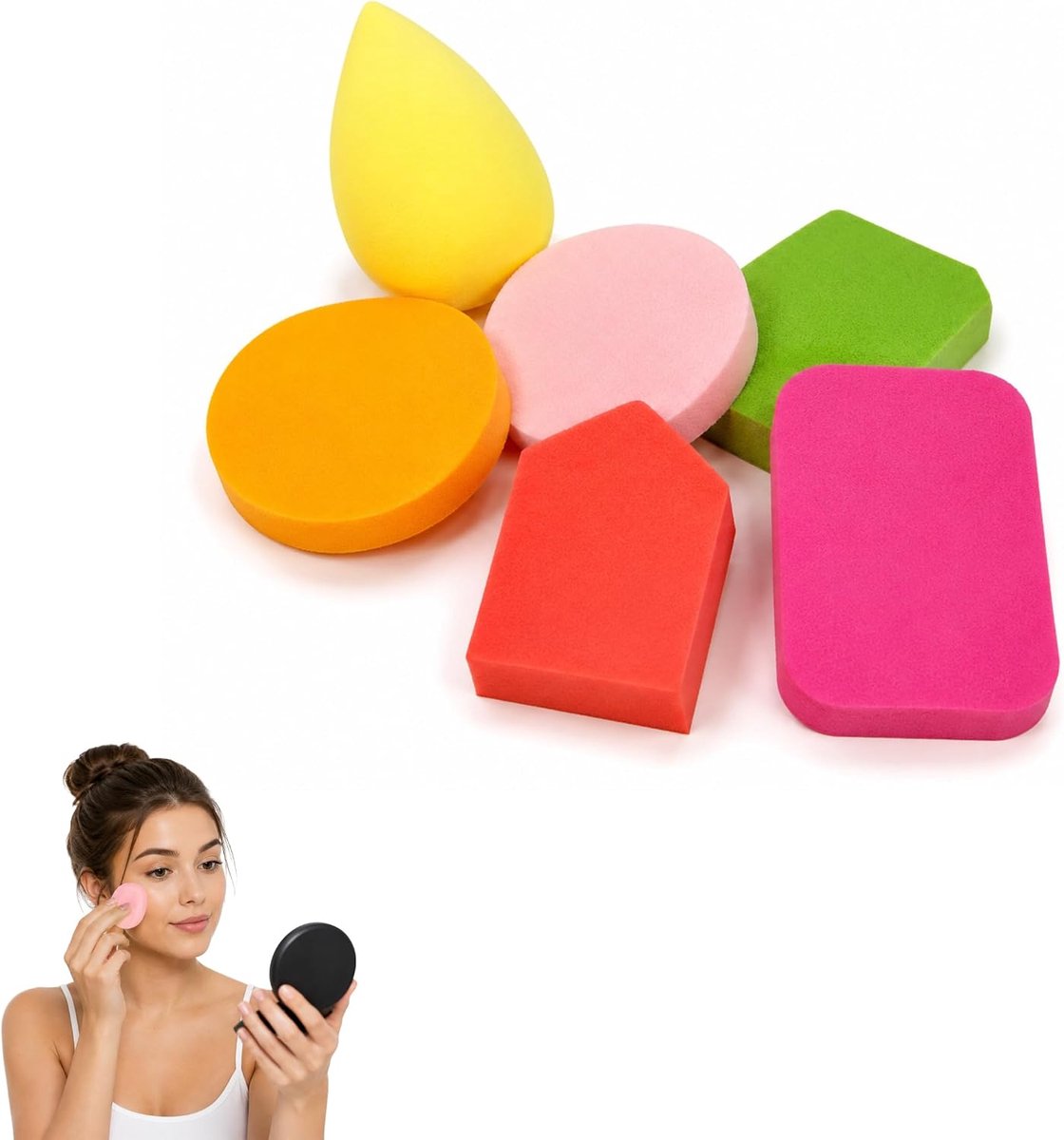 Make-up sponzen set van 6 - voor foundation, poeder en blush - herbruikbaar - voor een natuurlijke aanbrenging - SnelShoppen