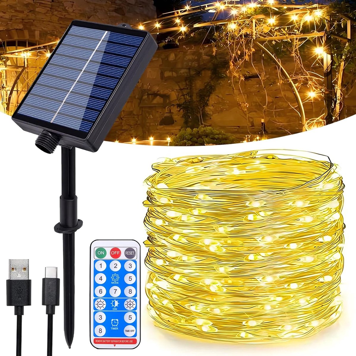Solar fairy lights 30 meter - 300 LED - koperdraden - ideaal voor kerstdecoratie - SnelShoppen