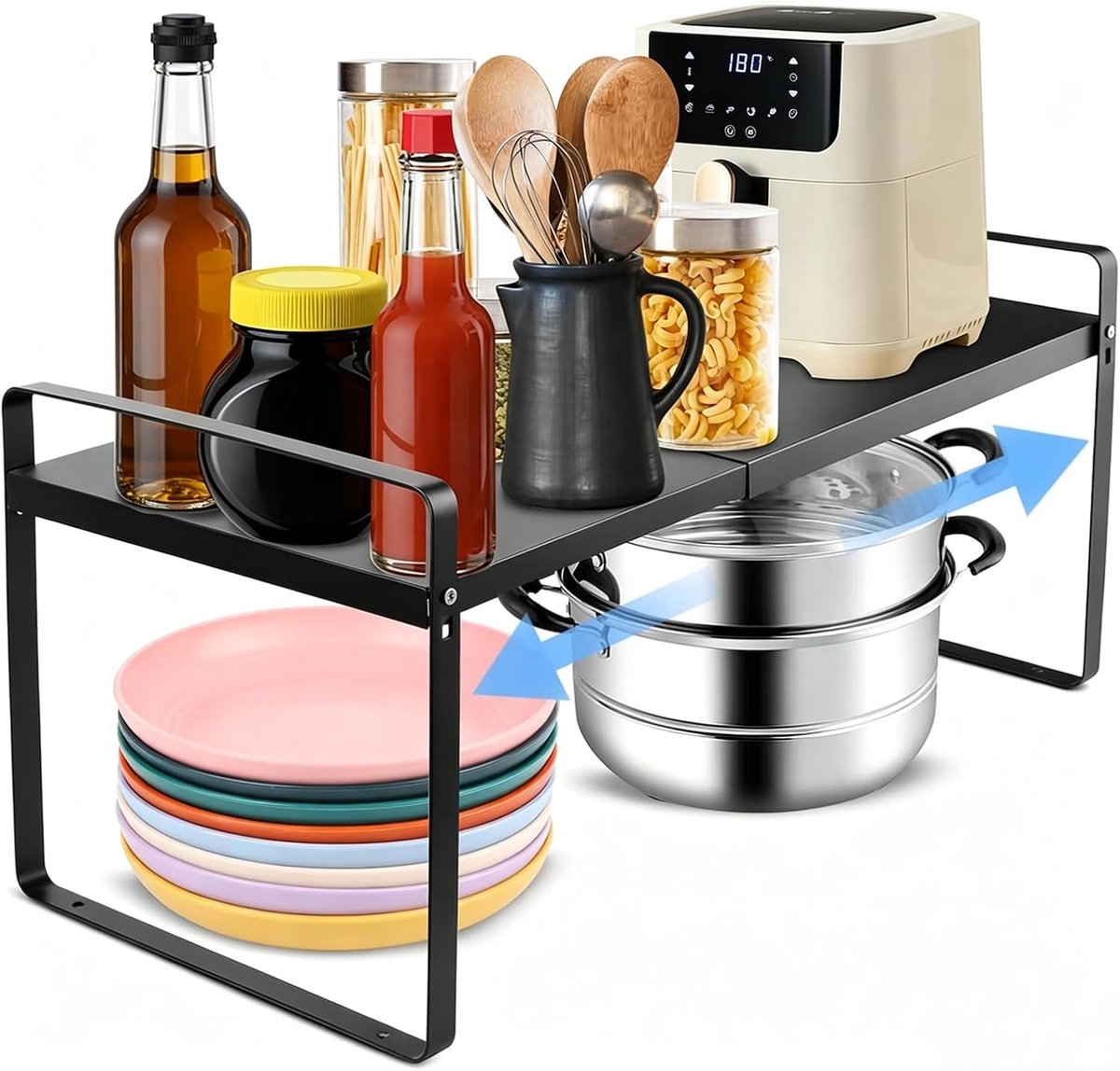 Keukenrek Organizer - Uitschuifbaar 36-60 cm - Opbergplank voor Keuken - Efficiënte Ruimtebesparing - SnelShoppen