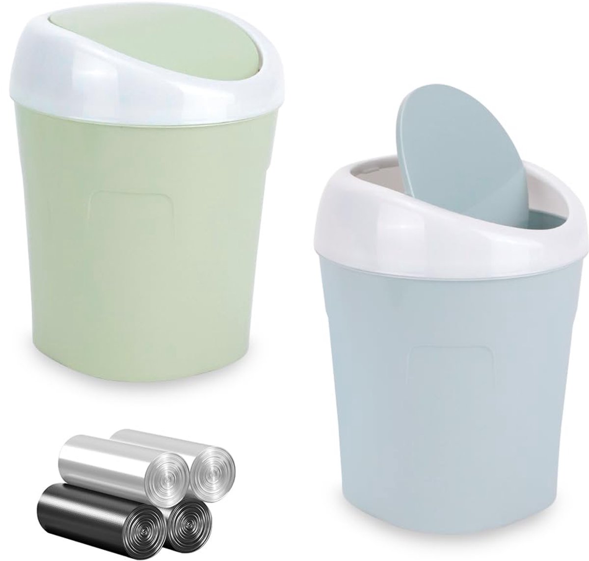 Mini prullenbakken 2 stuks - kunststof - met swingdeksel - ideaal voor bureau of badkamer - SnelShoppen