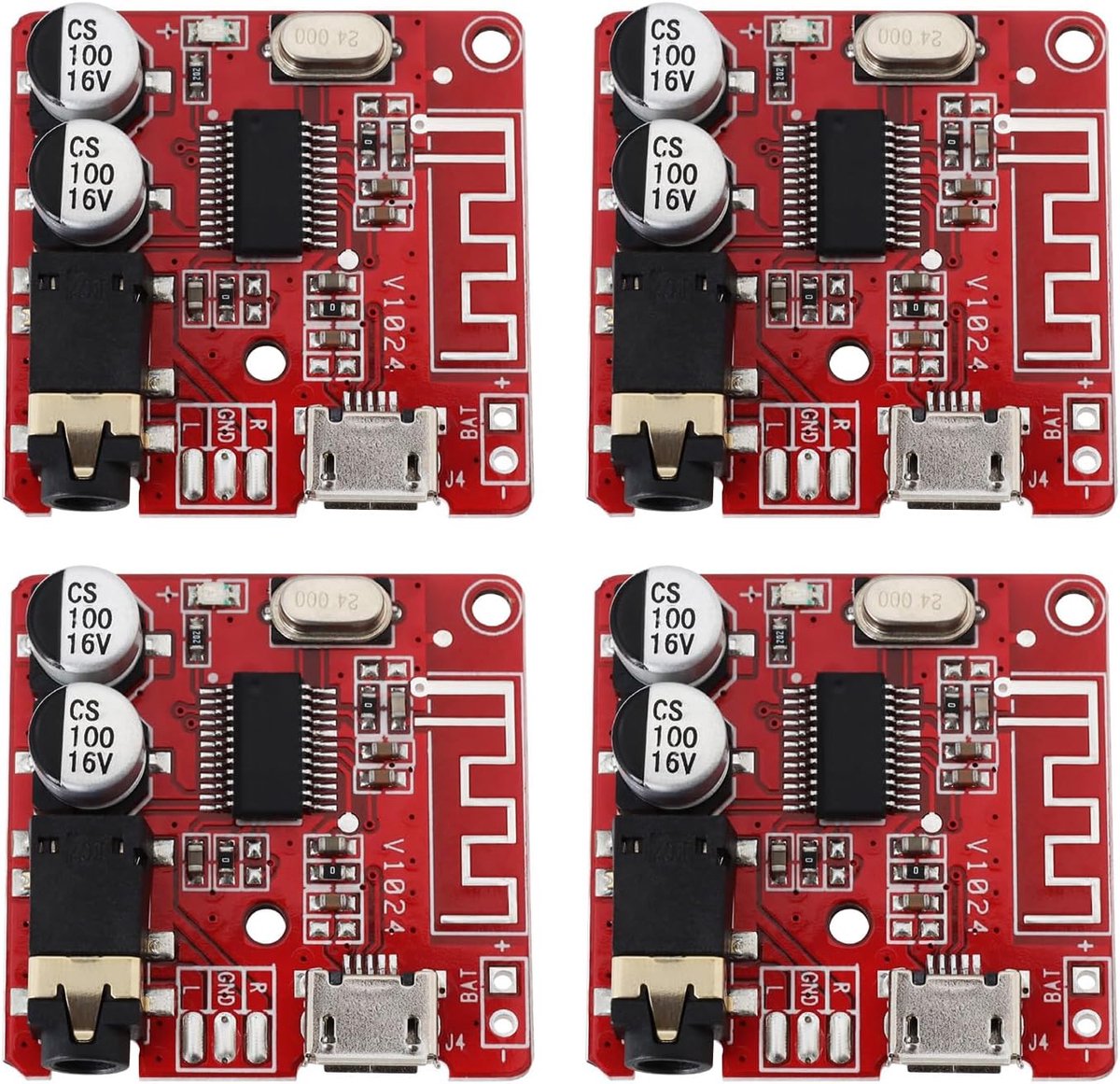 Bluetooth MP3 audio versterker module 4 stuks - Mini circuit board 30x30mm - 3.5mm stereo en Micro USB - SnelShoppen
