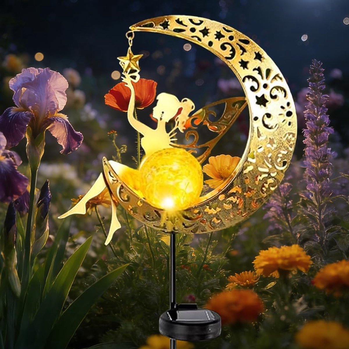 Zonlicht tuinlamp - maanvorm - met barstend glazen bol - sfeervolle verlichting voor pad en tuin - SnelShoppen